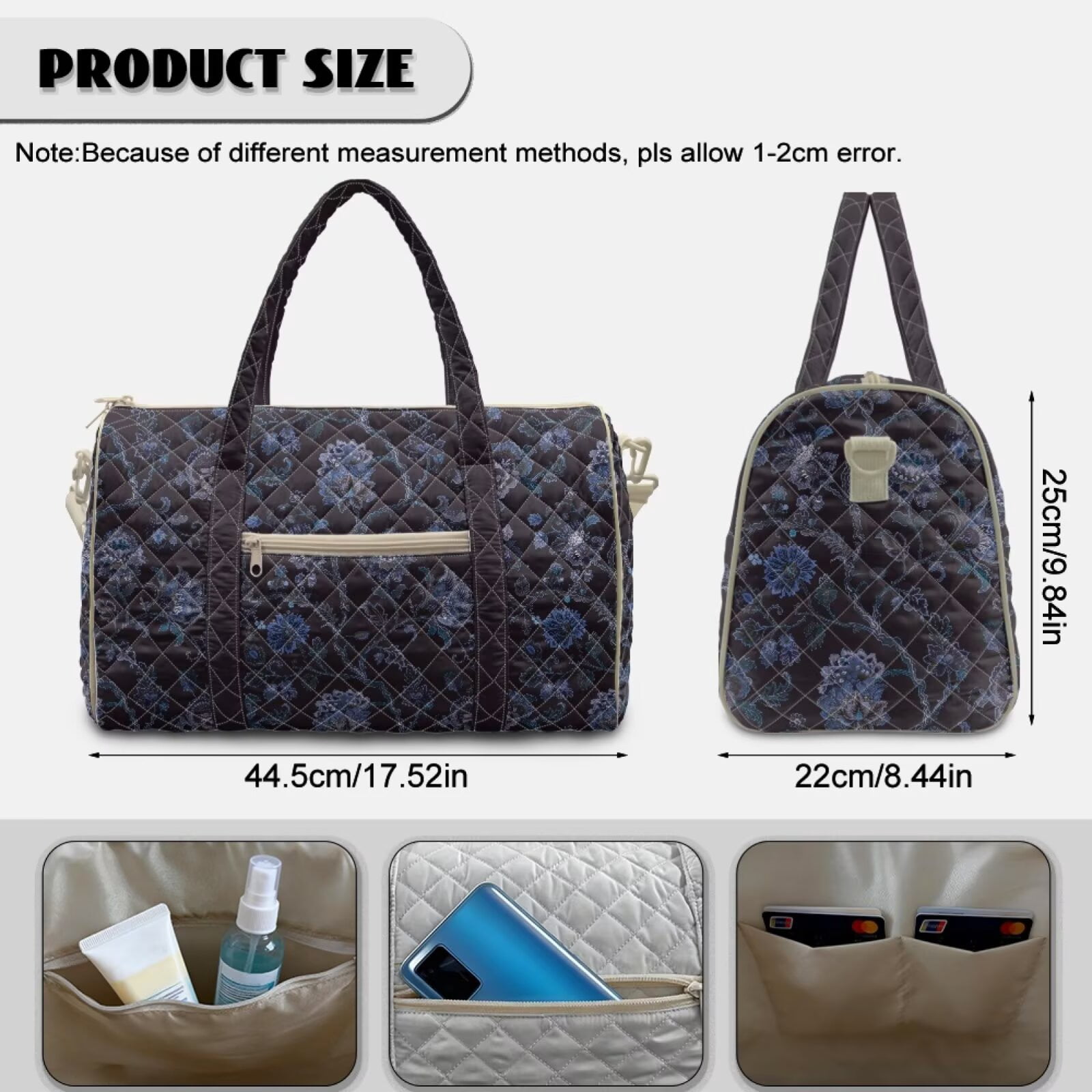 Chririnla Lightweight Fitness Bag for Women Large Capacity Athletic Duffle with Smooth Zipper & Luggage Handle Strap Fits Gym, Black Floral Print