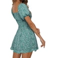 thumbnail image 2 of Summer Squareneck Women Shirred Smocked Short Wide Leg Romper Jumpsuit, 2 of 6