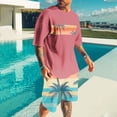 thumbnail image 2 of YLSDY Hawaiian Two Piece Sets for Men Short-Sleeve Oversized T-Shirts Tops with Graphic Shorts O-Neck Pullover Shirt Suits Lightweight Trendy Outerwear Pink XXXXL, 2 of 5