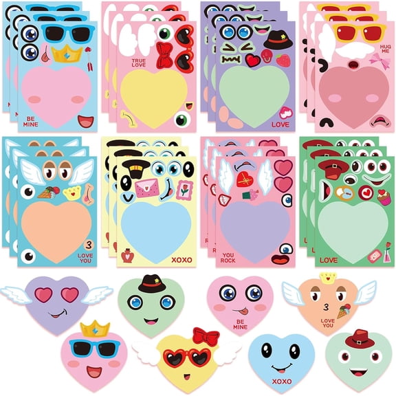 Valentines Day Stickers, 24 Sheets Conversation Heart Stickers Make a Face Stickers for Gift Goodie Bag Stuffer Supplies, DIY Stickers