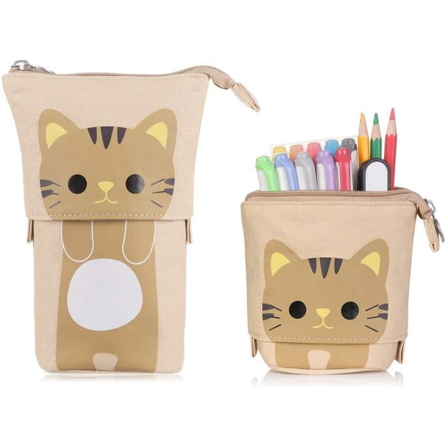 Estuche para lápices con diseño de oso de dibujos animados, estuche de lona para bolígrafos, estuche de papelería de pie, estuche para estudiantes