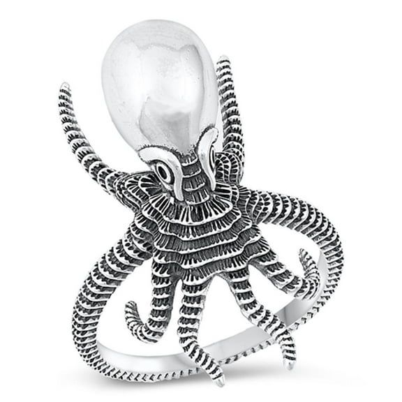 Classic Vintage Oxidized Octopus Ring .925 Sterling Silver Band Jewelry Female Male Unisex Size 7