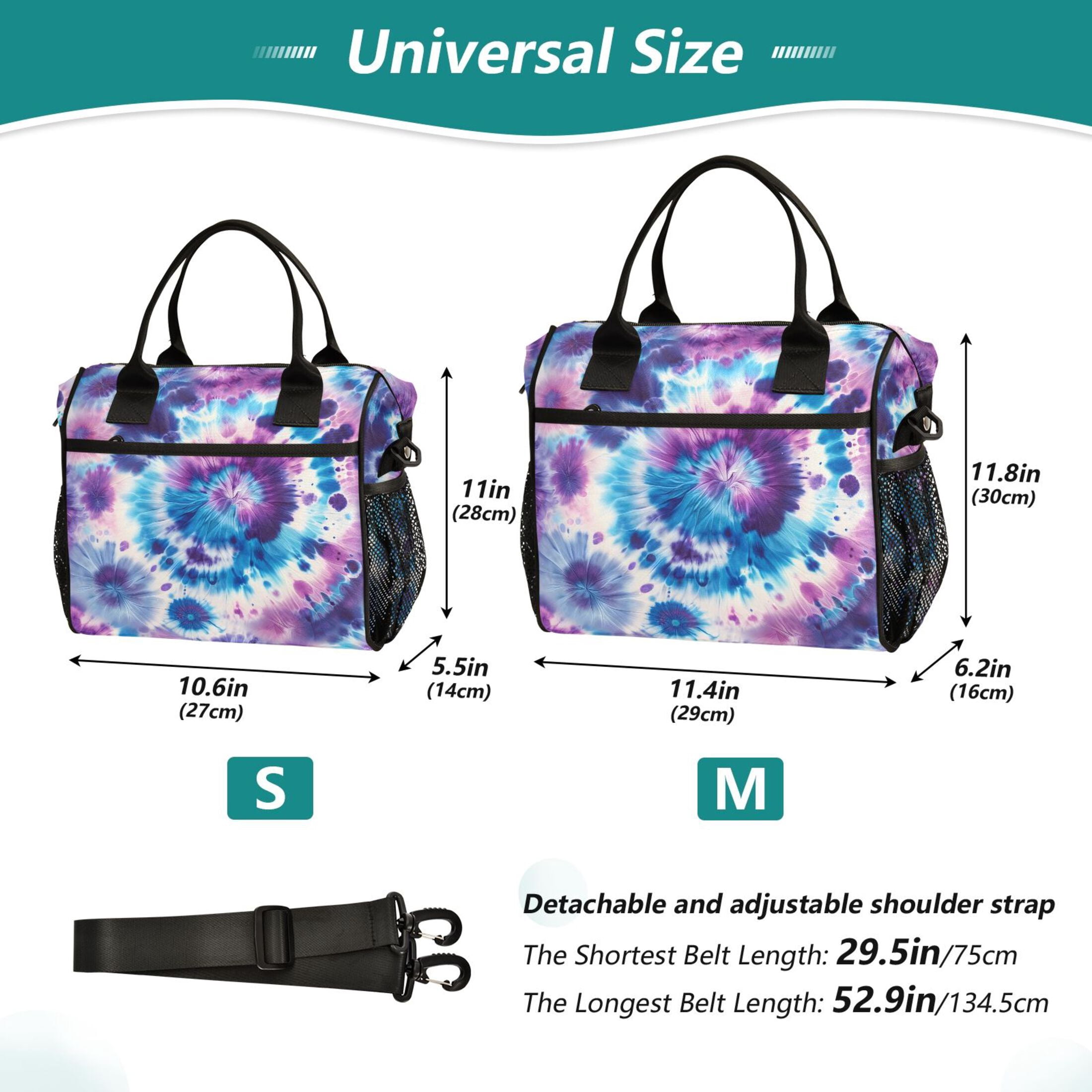 Tie-dye Art Lunch Bag Insulated Lunch Box Leakproof Reusable Cooler Tote Adjustable Shoulder Strap for Men Women 9L