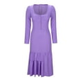 thumbnail image 4 of YUGYXL Womens Vintage Western Cowgirl Dress Deep V Neck Long Sleeve Button Down Maxi Dresses Retro Slit Ruffle Dress Purple XXXL, 4 of 7