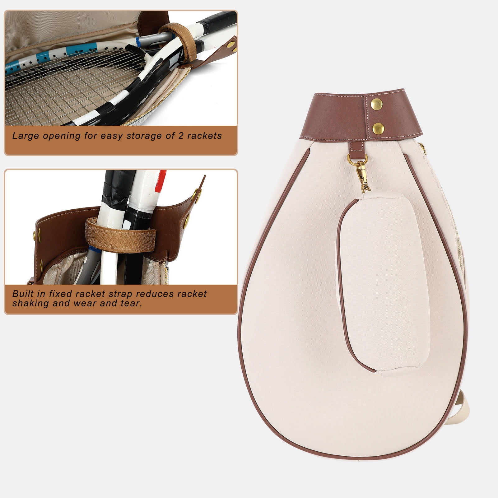 YAHHU Professional Tennis Sling Bag Large Capacity Water Resistant Professional Tennis Backpack for Badminton Beige (20.1 x 13.4 x 2.8 inches / 51 x 34 x 7 cm)