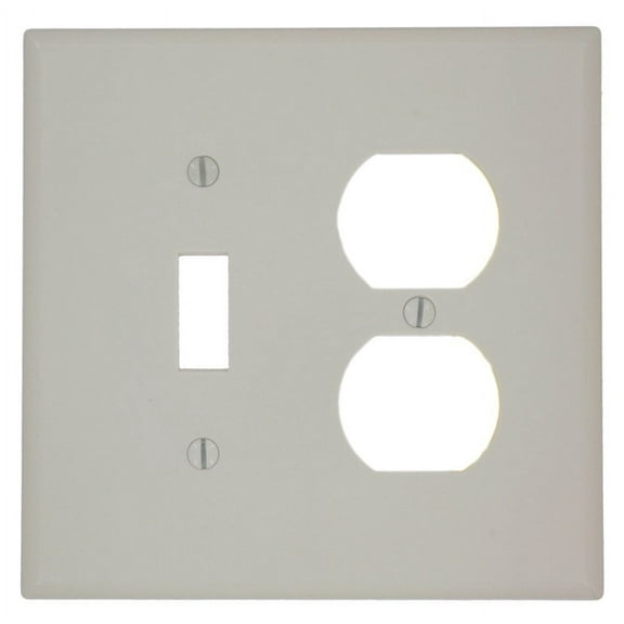 Leviton Midway Toggle Switch and Duplex Outlet Wall Plate - 2 Gang - Light Almond