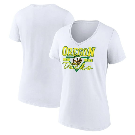 Women's White Oregon Ducks Triangle Origin V-Neck T-Shirt