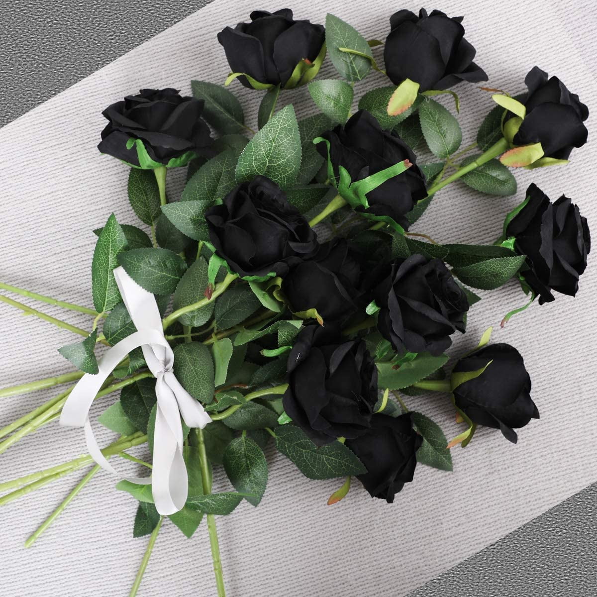12PCS Artificial Silk Flowers Realistic Roses Bouquet Long Stem for Home Wedding Decoration Party (Black-1)