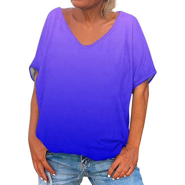 Posijego T-Shirts à Col en V pour Femmes, Chemise à Manches Courtes Imprimée, Pyjama Décontracté d'Été pour Femmes