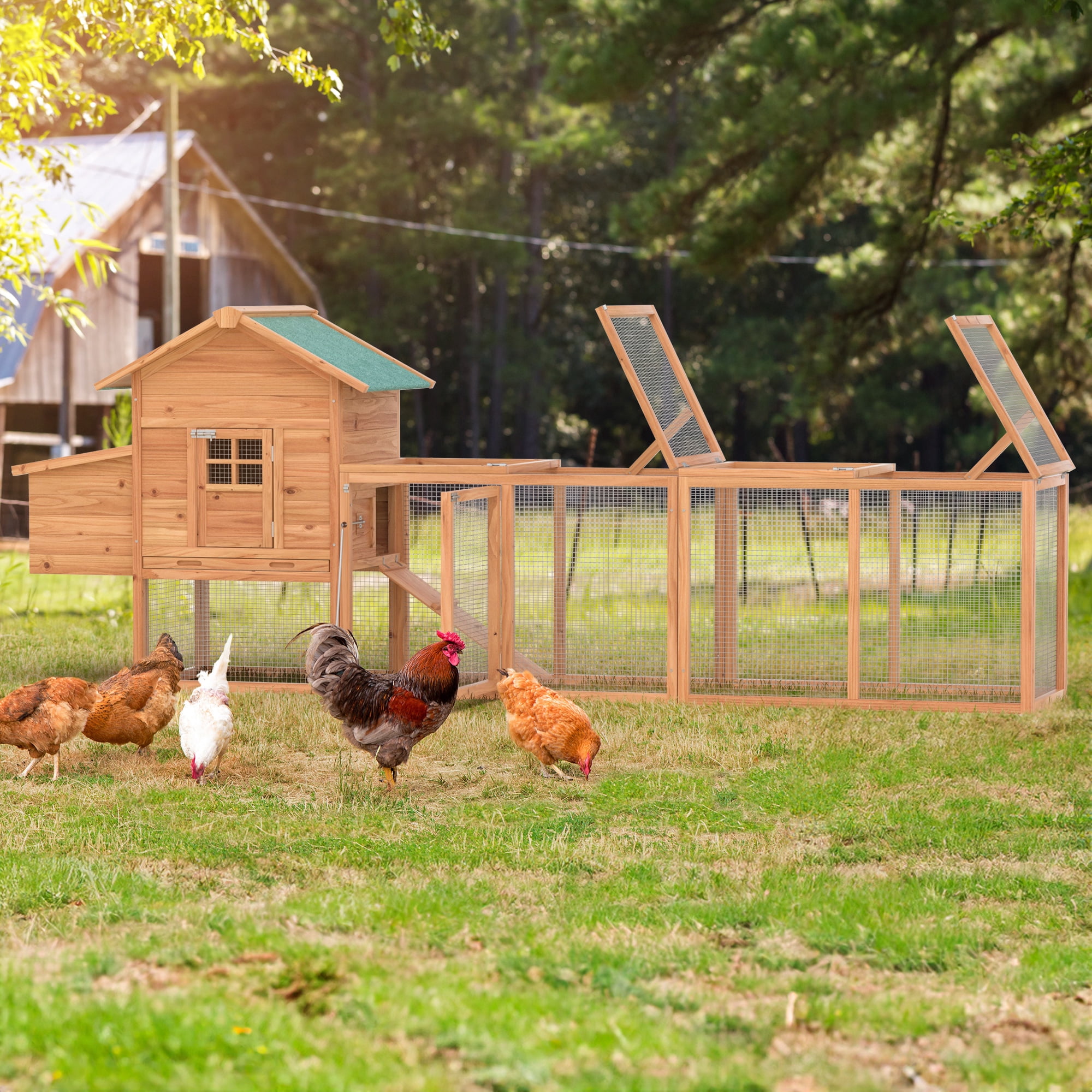 Outdoor 120'' Wooden Chicken Coop Hen House Rabbit Poultry Pet Hutch