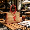 thumbnail image 5 of Women's Beach Icons Mini Straw Tote Bag, Natural Woven with Lobster Embroidery, Bohemian Summer Raffia Shoulder Bag, 5 of 5