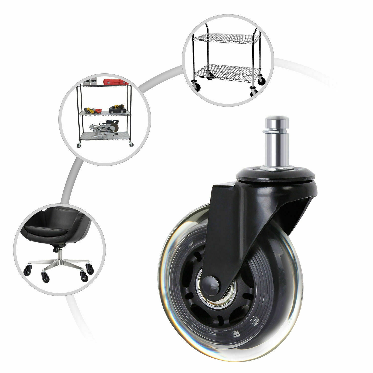 Set of 5 Office Chair Caster Rubber Swivel Wheels Replacement Heavy Duty 3 inch