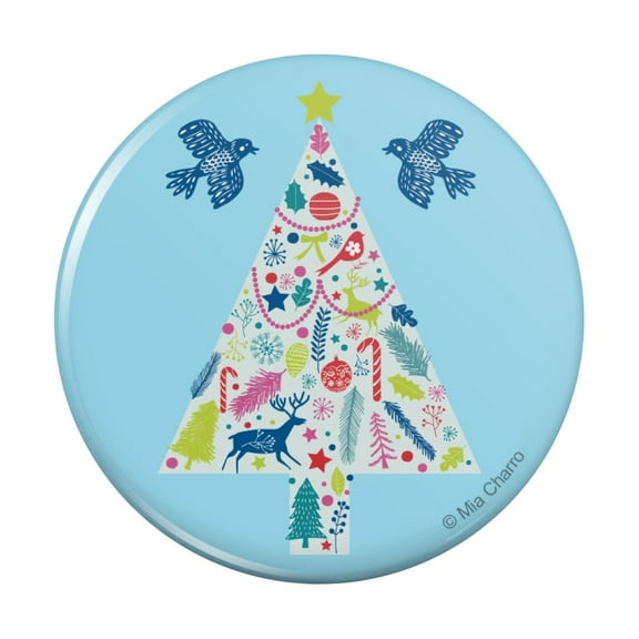 Folk Christmas Tree Pinback Button Pin