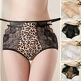 thumbnail image 4 of opolski Women Panties Leopard Print Lace Thin Hollow Out Breathable Anti-septic Plus Size High Waist Tummy Control Seamless Ice Silk Briefs Underpants, 4 of 8