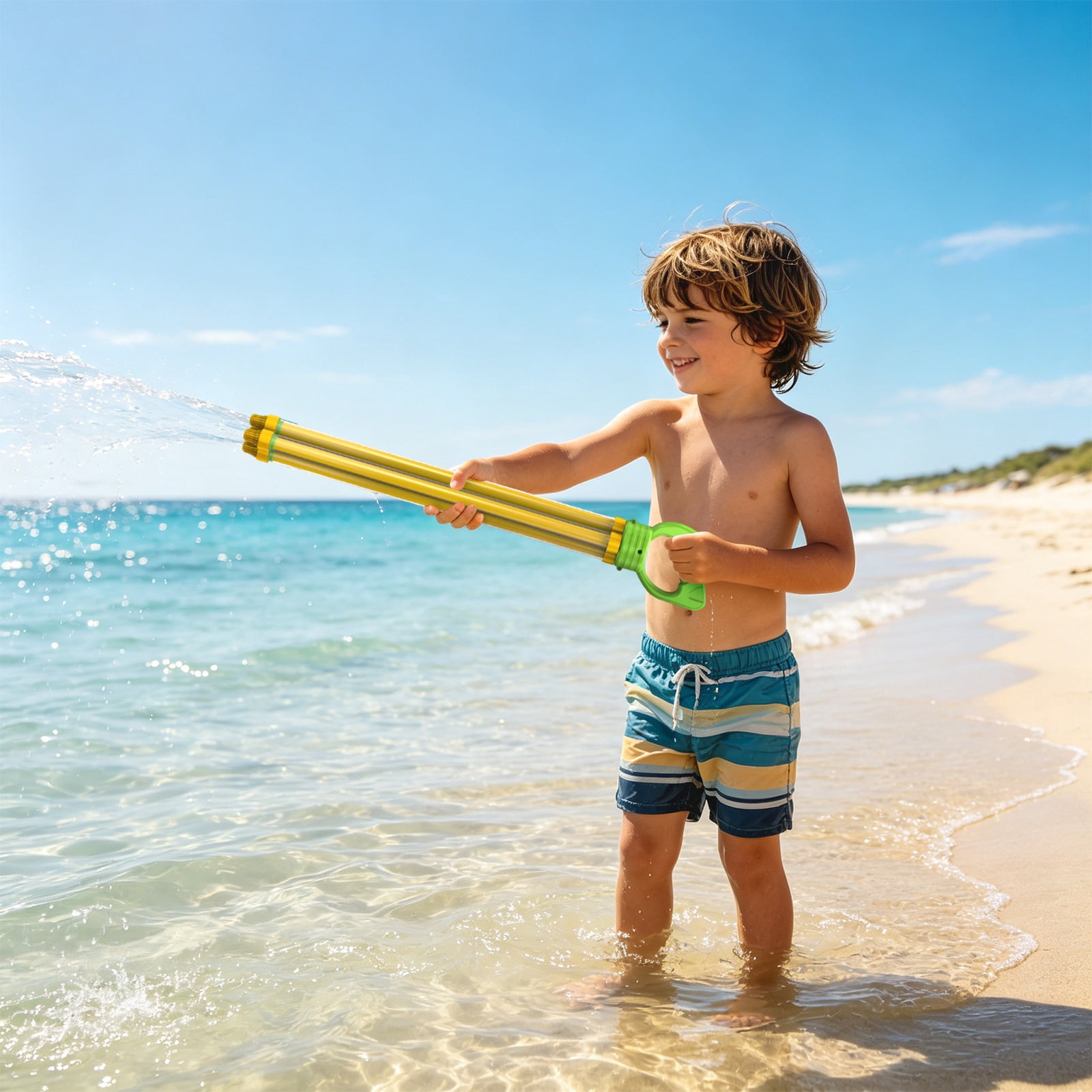16.5in Large Pull-Type Water Blaster, Multi-Stream Cannon for Beach Fun, Long Range Soaker, Outdoor Summer Activity Gear, Random Colors, B