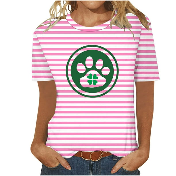 Camisetas Casuales de Mujer Nueva Moda Impresa Cuello Tripulado Manga Corta, Top Ligero para Diario Y Fiesta