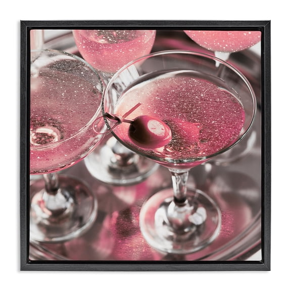Stupell Industries Art Deco Pink Sparkle Martinis Black Floating Frame Canvas Art, 18 x 18, by Lil' Rue