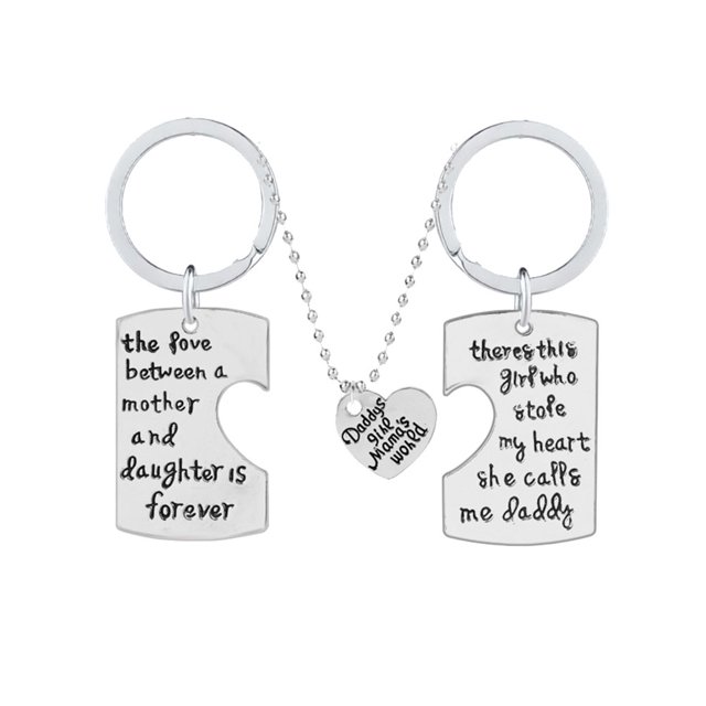 3PCS Hanging Keychains Father's Day Gift Key Holder Necklace Pendant Alloy Key Rings Craft Ornaments (2PCS Keychains, 1PC Necklace)