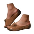 thumbnail image 3 of Slippers for Women,Stylish Opentoe Wedges With Leather Top And Flower Slippers Are Comfortable Shoes With Temperament,Womens Slippers,Brown,9.5, 3 of 9