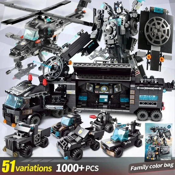 New 1000 PCS City Police Station Car Headquarters Building Blocks Truck SWAT Figure WW2 Military Bricks Toys for Children Kids