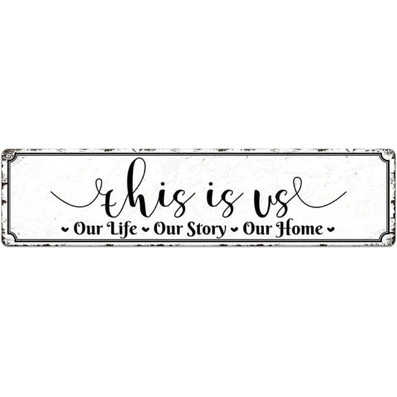 This Is Us Our Life Our Story Our Home Vintage Metal Tin Sign for Home Kitchen Farmhouse Bakery Dinning Room Bar Wall Decor Funny Inspirational Poster Wall Art Retro Aluminum Sign 4"x16"