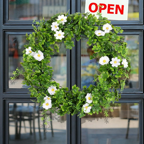 Xihbxyly Corona de Tréboles de Cuatro Hojas, Decoración para El Día de San Patricio, Guirnalda Artificial con Tréboles de Imitación, para Colgar En La Puerta, Decoración para Bodas, Accesorio Festivo