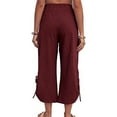 thumbnail image 4 of HomeGardon Summer Clearance!Linen Pants Women,Pants for Women,Solid Color Cotton Linen Loose Drawstring Pocket Cropped Trousers with Pockets Pants,S-XXL, 4 of 7