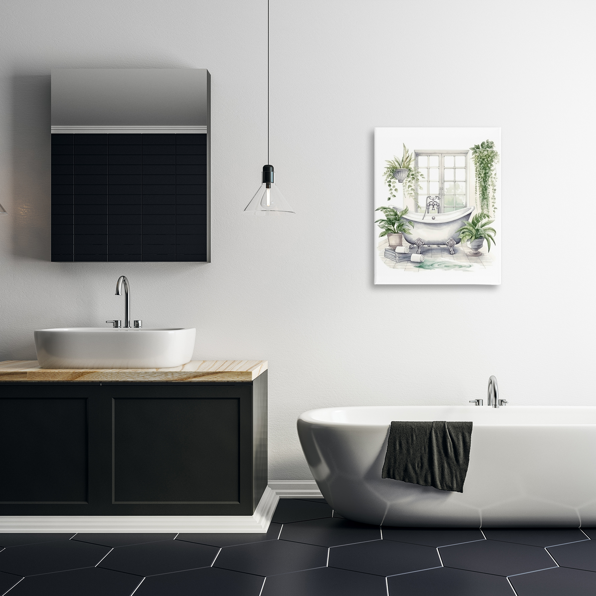 Lush Greenery Bathtub & Window Canvas Wall Art, design by Lettered and Lined