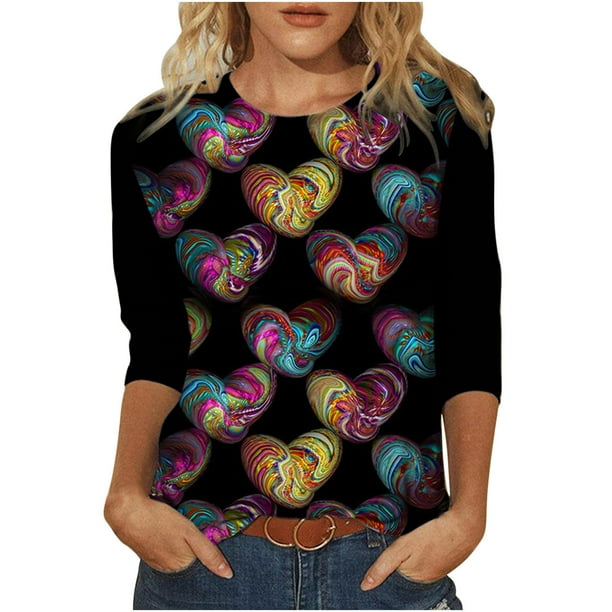 Blusa informal de manga larga con cuello redondo y estampado de amor para mujer Fridja hkj2713