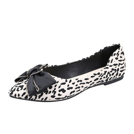 

Qufokar Womens Boots Wide Calf Women Slingback Shoes Fashion Autumn Women Casual Shoes Flat Bottom Pointed Toe Leopard Print Bow Shallow Mouth Comfortable