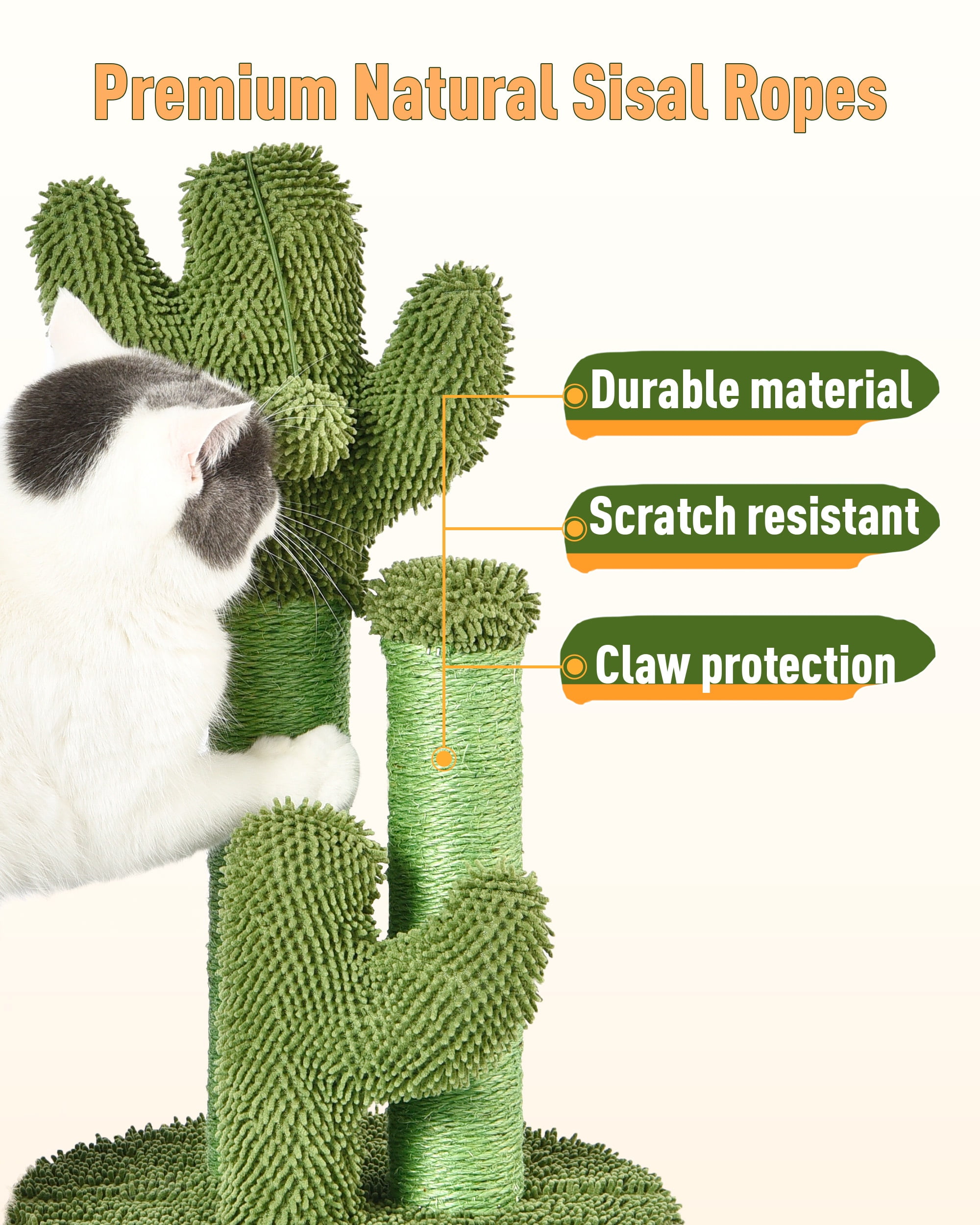 Vibrant Life Cactus Cat Scratching Post with Toy Ball, Green