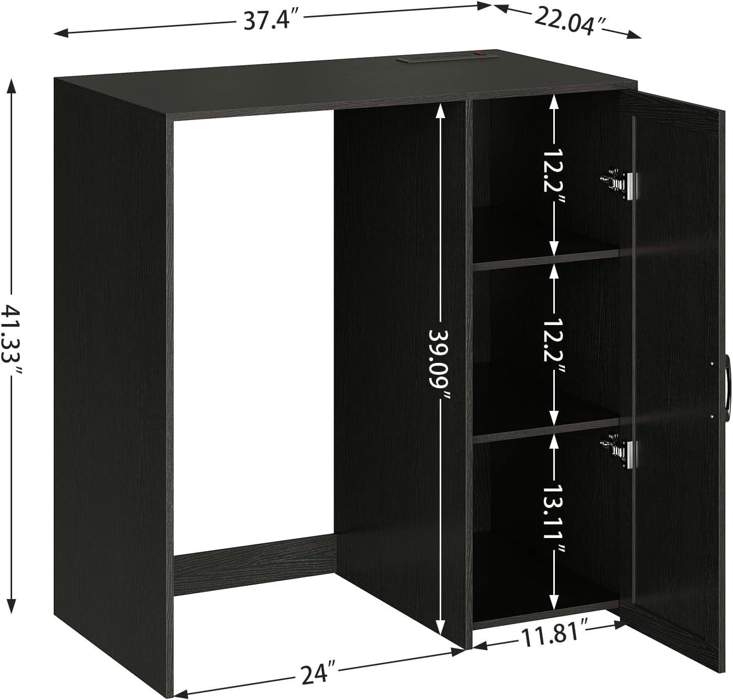 Herture Mini Fridge Cabinet with Storage, Coffee Bar Cabinet with Power Outlet, Fits 24" Wine Fridge, 3-Tier Organizer, Refrigerator Stand for Kitchen, Apartment, or Home Bar Black KH01MRB