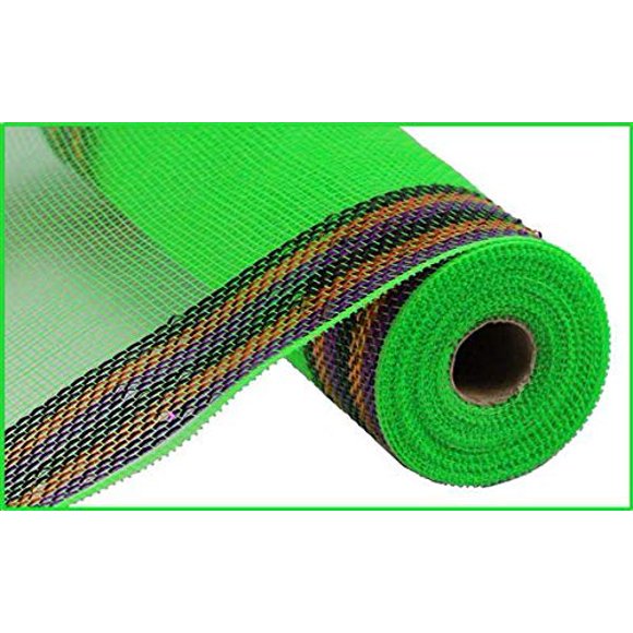 Maille Décorative en Poly Métallique à Rayures Bordure, 10,5 Po x 10 Verges (Lime, Violet, Orange, Noir)