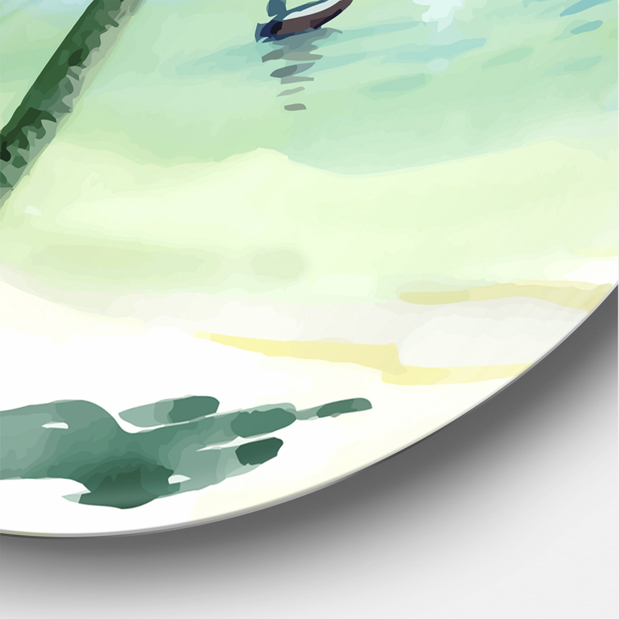 Designart 'Palm Trees With Summer Beach' Nautical & Coastal Circle Metal Wall Art 29x29 - Disc of 29