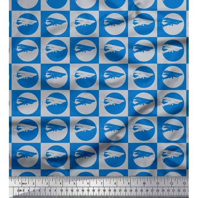 Soimoi Modal Satin Fabric Circle & Airplane Transport Print Fabric by The Yard 42 Inch Wide