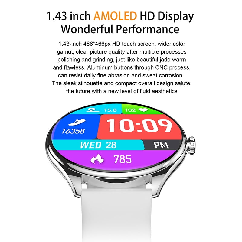 Rainbuvvy MT55 Smart Watch 1.43 inches Sports Record Health Monitoring Voice Assistant Android 5.0/iOS9.0 Sports Watch