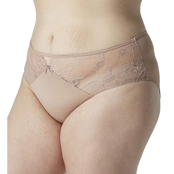 Ashley Graham Basic Hi Cut Plus Size Brief Panty Beige Cappuccino 1X