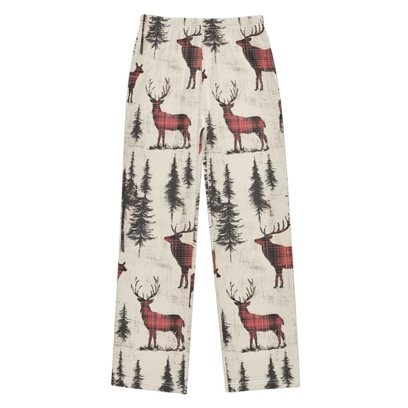 FORMRS Kids Pajama Pants with Pockets Size 6-8Y Boys Lounge Sleep Bottoms, Plaid Deer