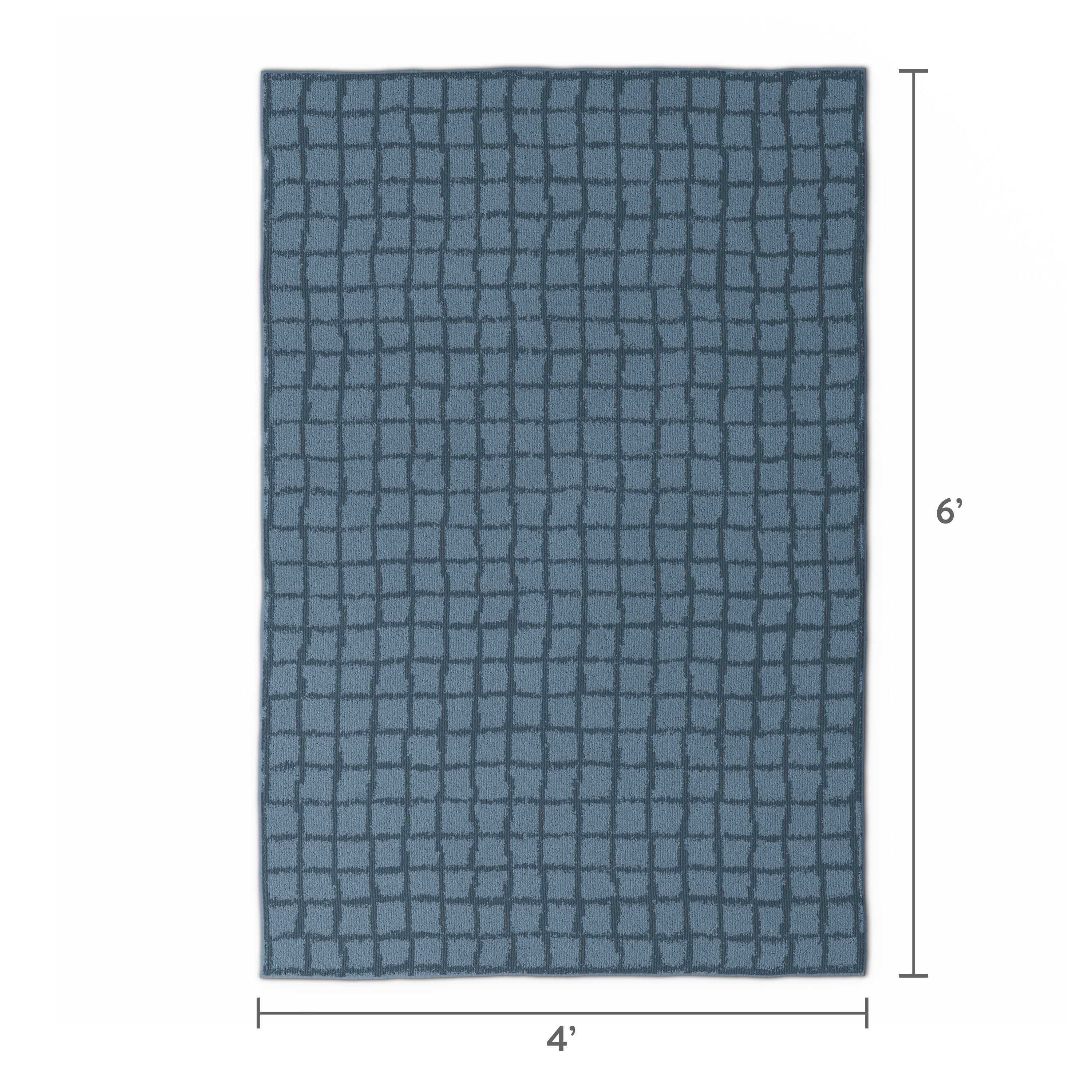 Mainstays Kids Tufted Blue Grid Washable Area Rug, 4 ft x 6 ft