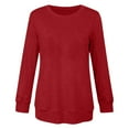 thumbnail image 4 of Womens Long Sleeve Tops Casual Solid Color Crew Neck Base Layer Tee Shirt Comfy Tshirts Spring Fall Clothes (L, Red), 4 of 6
