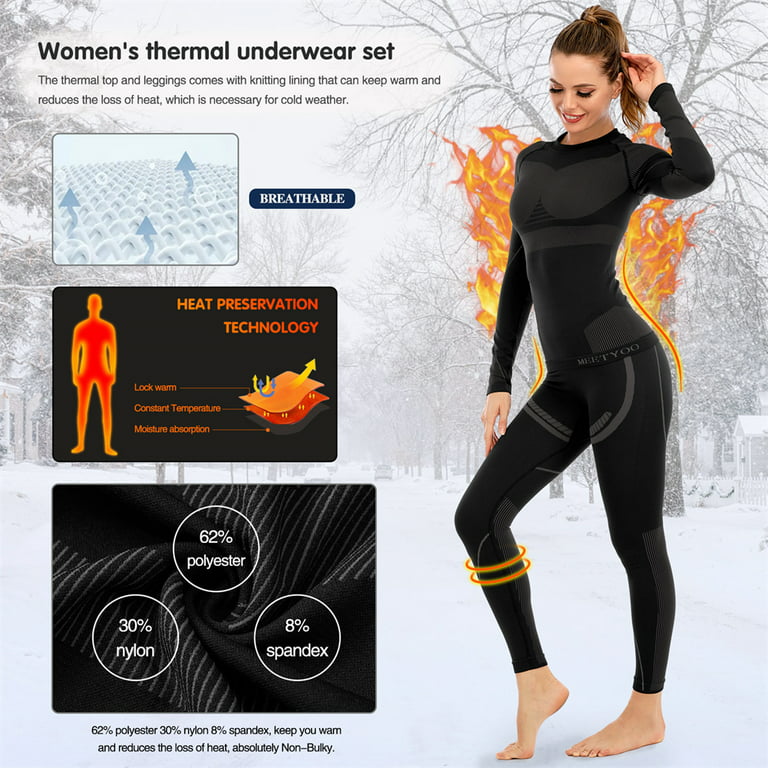MEETWEE Womens Thermal Underwear Set, Winter Compression Long Johns Base  Layer Skiing US 