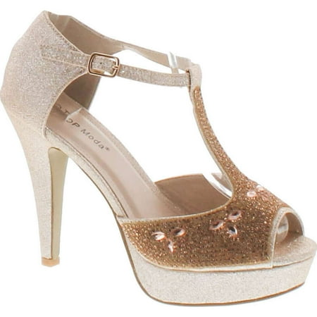 Evening High Heels - Top Moda Womens Caviar-1 Bridal Formal Evening Party Ankle Strap High Heel Peep Toe Glitter Sandal