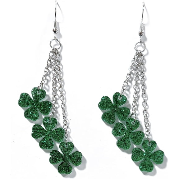 St. Patrick's Day Acrylic Green Leaf Long Short Chain Tassel Dangle Hook Earrings for Women Lightweight Resin Clover Long Chain Drop Earrings Irish Festival Gift,Irish Shamrock Dangle Earrings