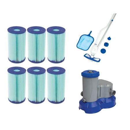 Cartridge Type IV or B (6 Pack) + Pool Cleaning Kit + Pool Filter Pump (Best Way To Clean Walls From Cigarette Smoke)