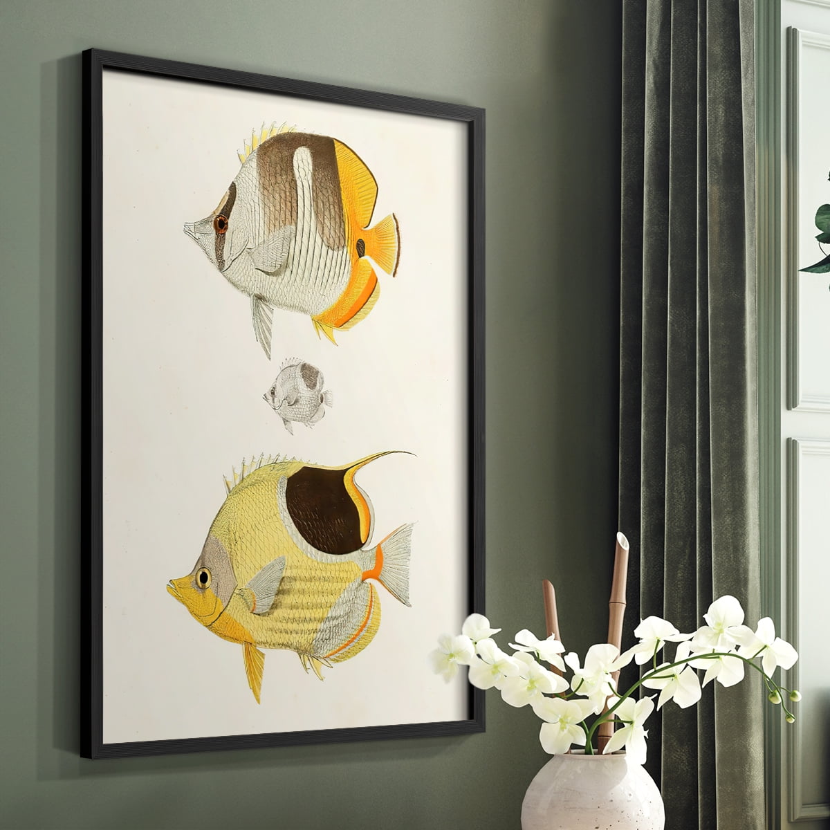 Yellow & Grey Fish II Framed Print - Solid Wood in Single Picture Frame Solid Wood 2 Framed Print