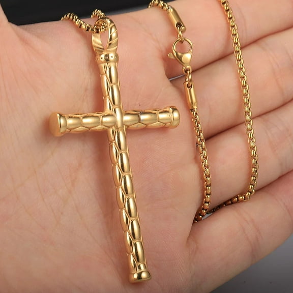 Cross Pendant Necklace For Men Women Jesus Christ Cross Charm Necklace 14K Yellow Gold Box Chain Religion Jewelry