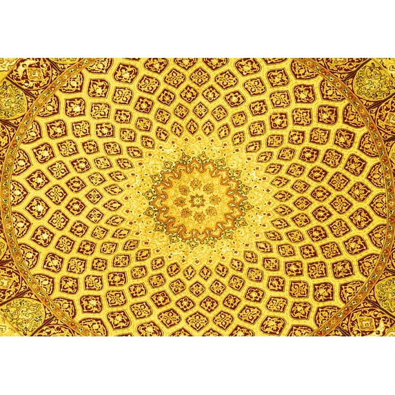 Ahgly Company Machine Washable Indoor Rectangle Medallion Yellow Traditional Area Rugs, 2' x 4'