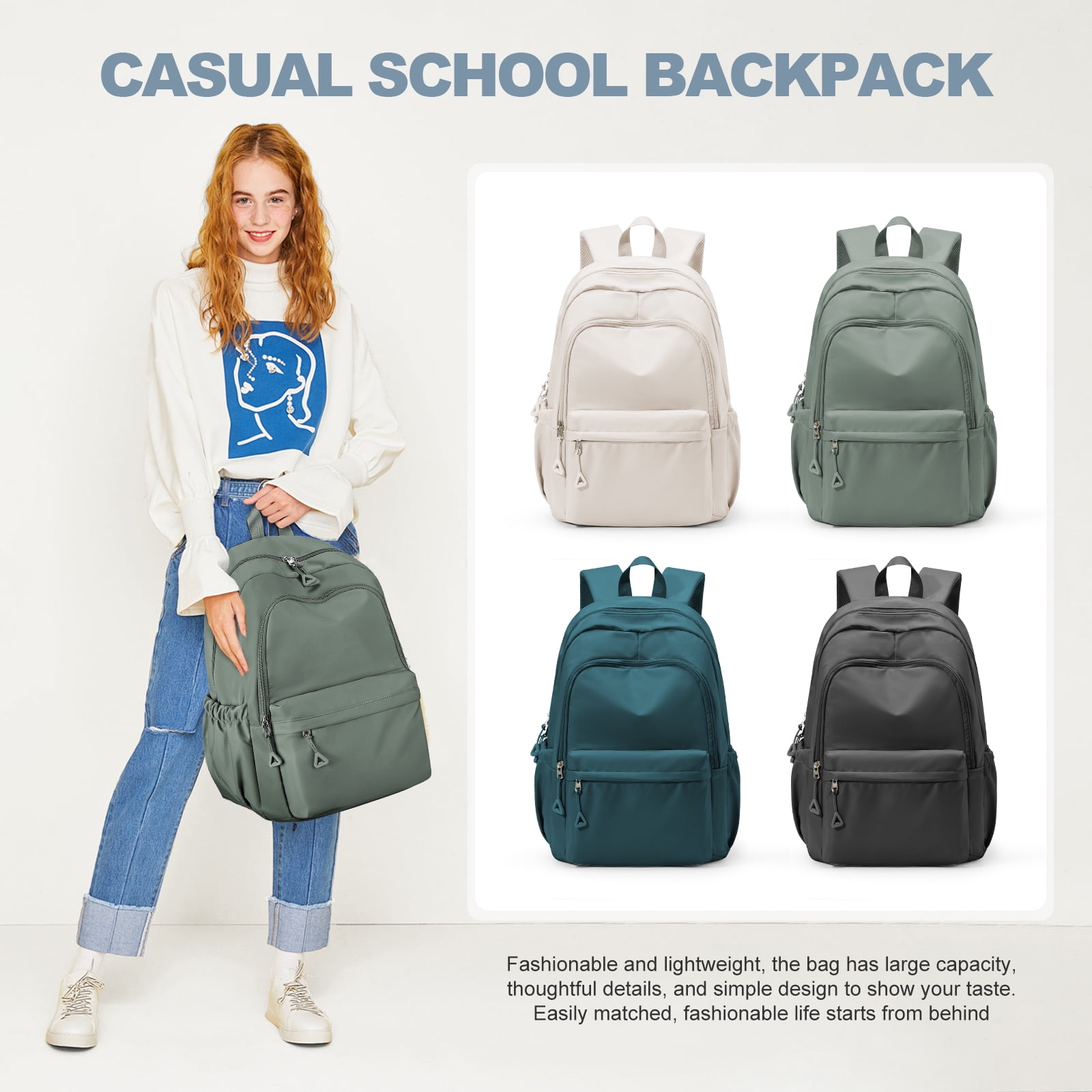 SYCNB Backpack for School Students, Waterproof Lightweight High School Bags Travel Daypack Book Bags Simple Cute College Backpack Rucksack for Women Men Bookbag Laptop Backpacks, Green