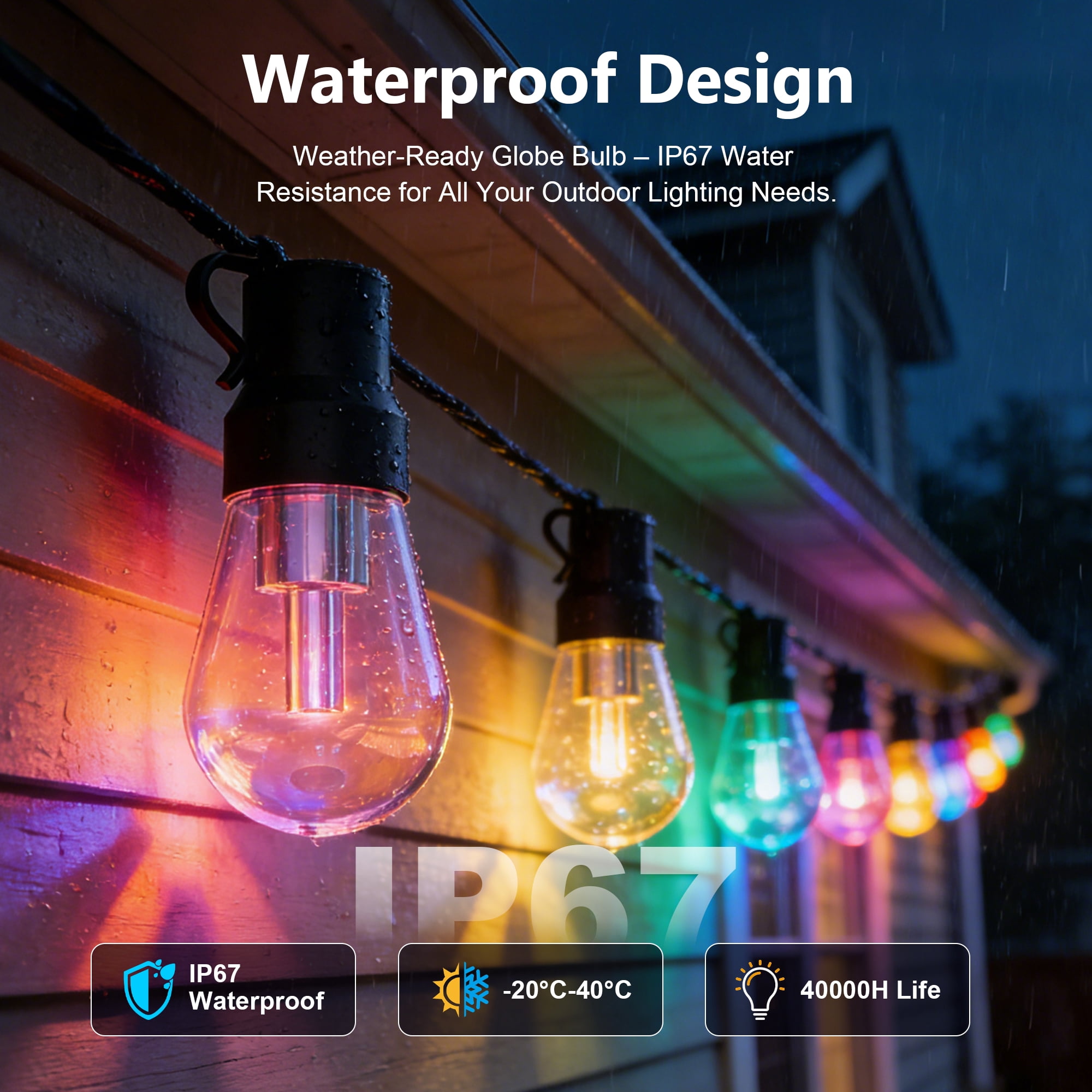 150FT RGB+IC Outdoor String Lights, Outside Light Dimmable Shatterproof LED Bulbs, IP67 Waterproof Chasing Effect Lighting DreamColor Patio Strip Lights for Backyard, Balcony, Outdoor Living