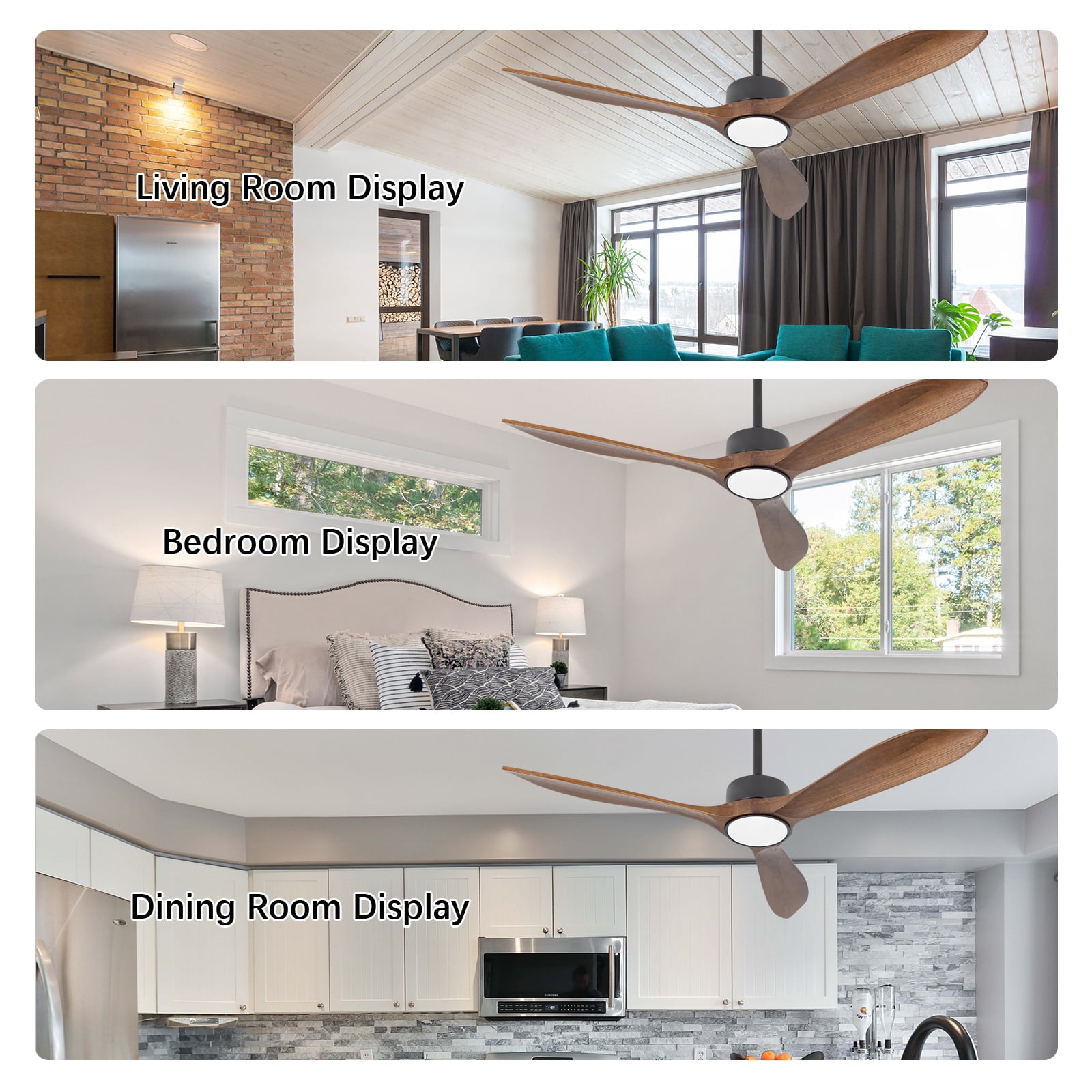 Wozzio 52 inch Dark Brown Ceiling Fan with Light and Remote Indoor/Bedroom/Patios/Living Room